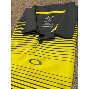 Oakley Mens Hydrolix Striped Golf Polo Shirt Yellow Charcoal Grey XL Regular Fit